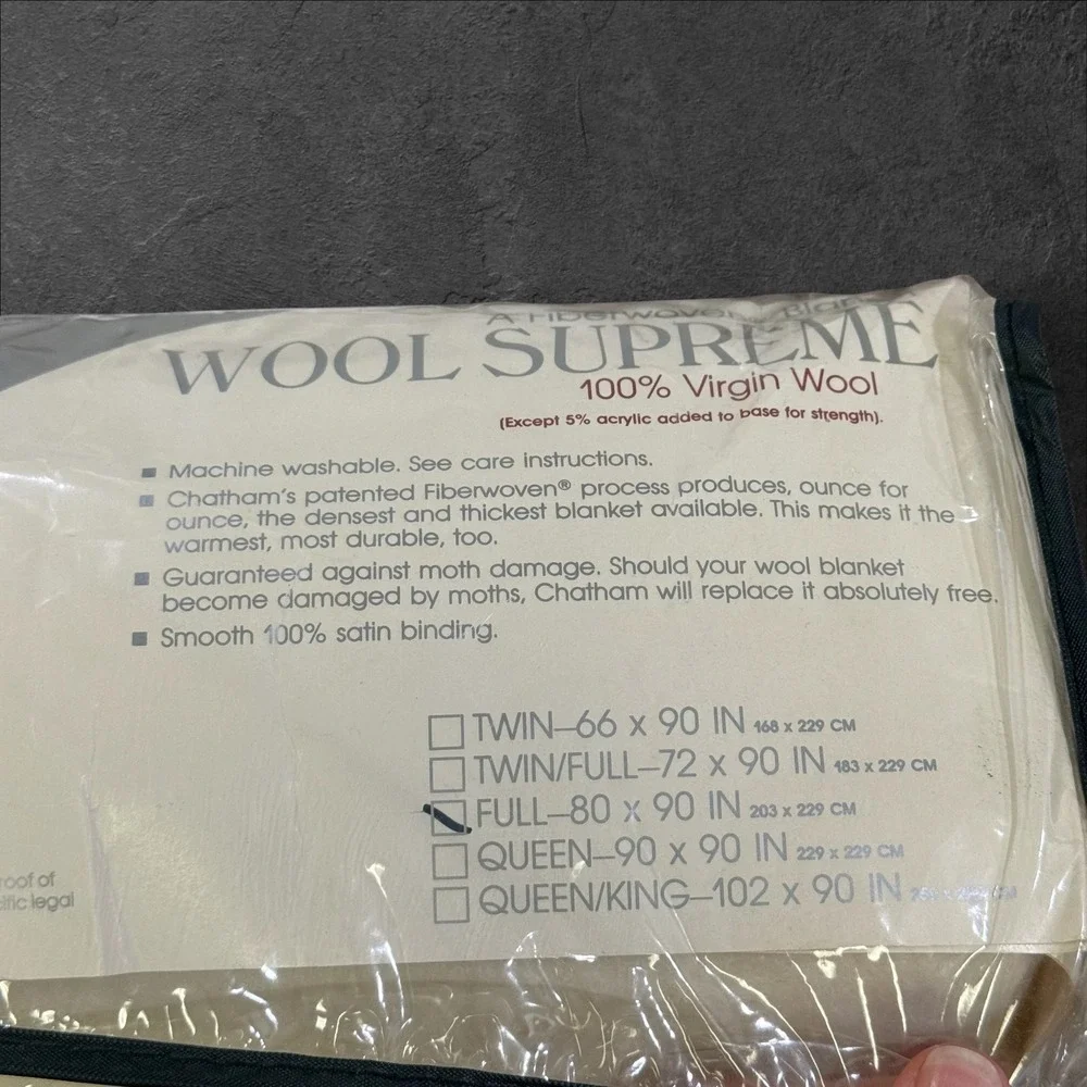 Chatham Wool Supreme 100% Virgin Wool Blanket Full 80x90 Cream Satin Trim USA